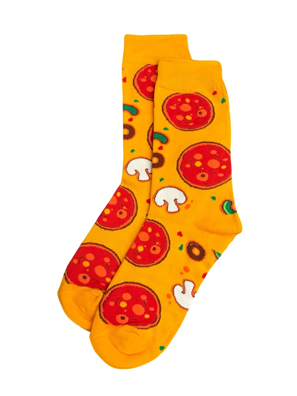 Pizza Novelty Crew Socks Orange Pepperoni Mushroom Food One Size